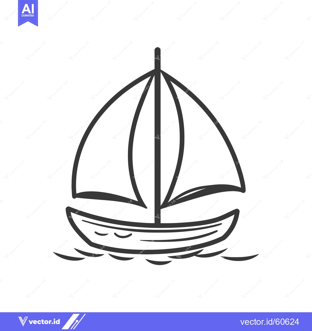 Premium Vector dari Simple Line Drawing Of A Sailing Boat On Water