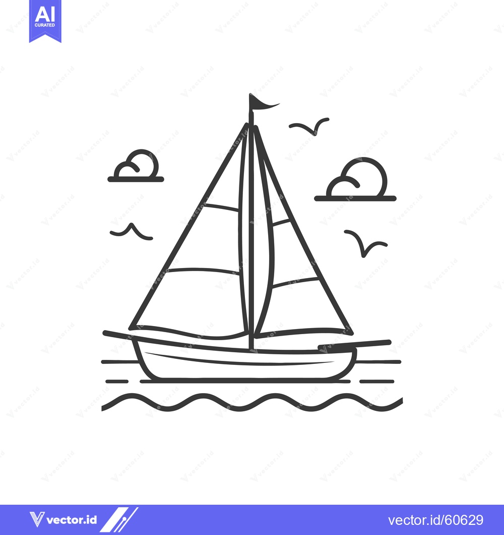 Premium Vector of Sailboat Sailing Calm Ocean Under Cloudy Sky