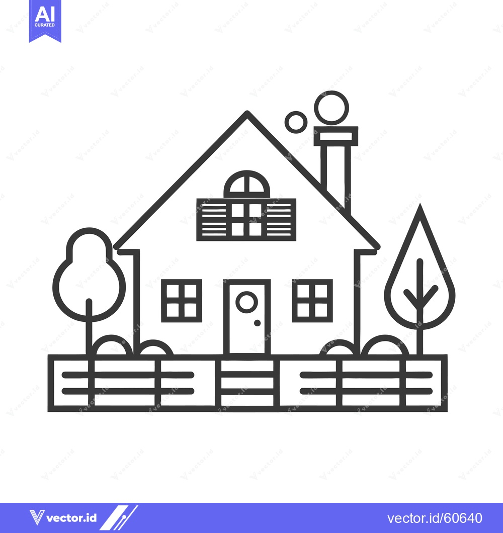Premium Vector dari Simple Line Drawing of a Suburban House with Trees