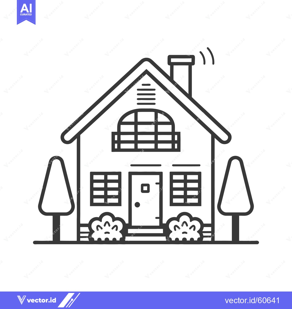 Premium Vector of Smart House Line Art Illustration Featuring Trees