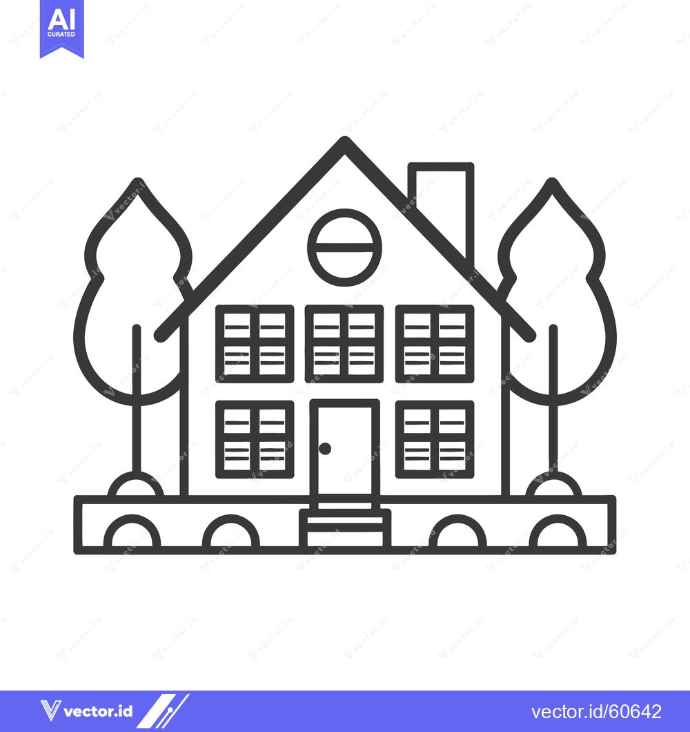 Premium Vector dari Line drawing of a house with two trees