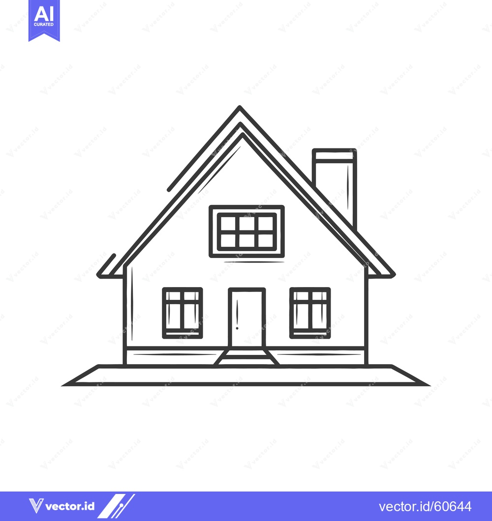 Premium Vector of Simple Line Drawing Of A Suburban House