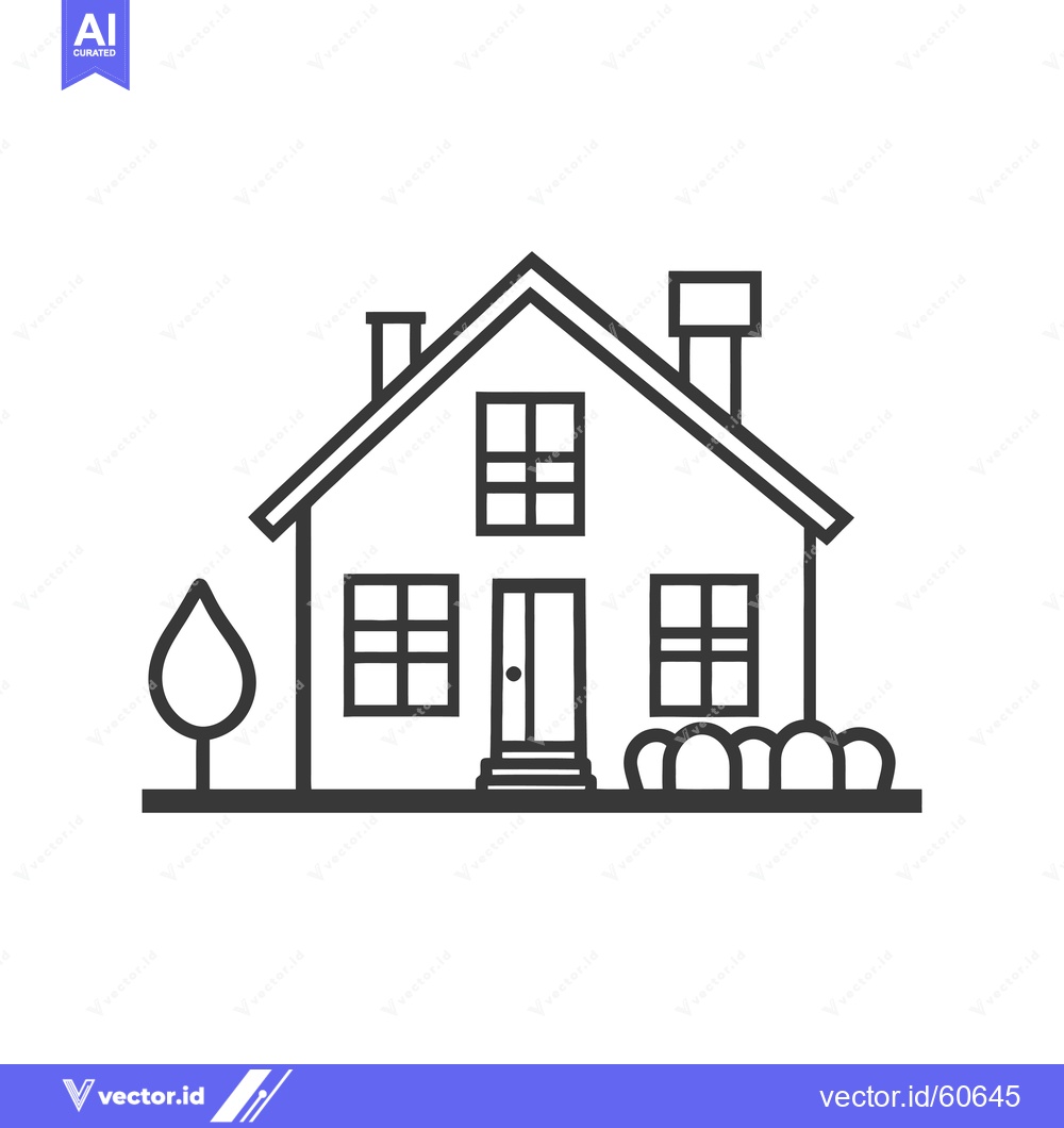 Premium Vector of Simple Line Drawing Of A Suburban House