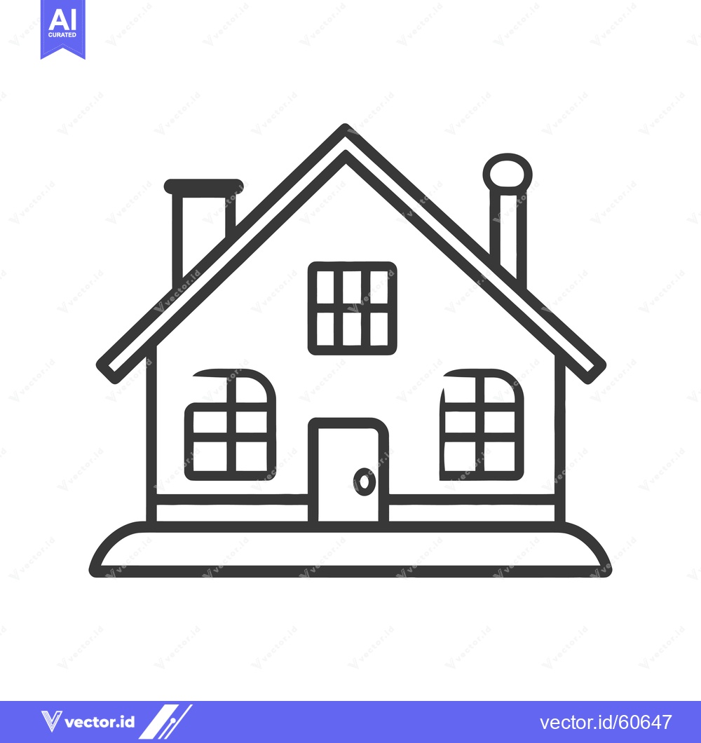 Premium Vector of Simple Line Drawing Of A House With Two Chimneys