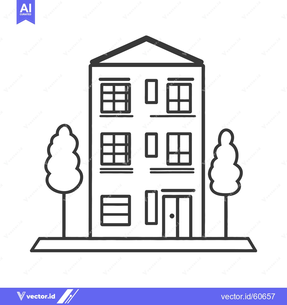 Premium Vector of Apartment Building with Trees on a Sidewalk