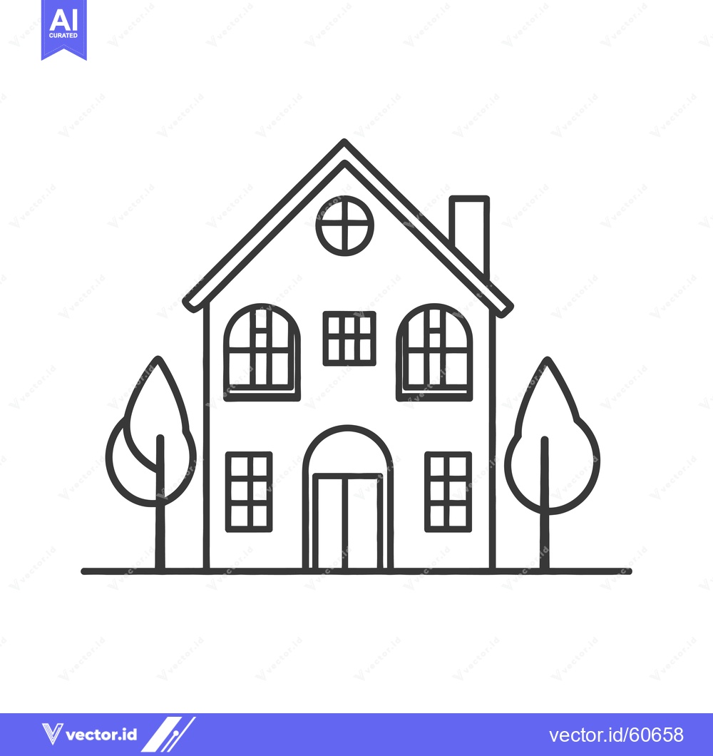 Premium Vector dari Simple Line Drawing Of A House With Trees