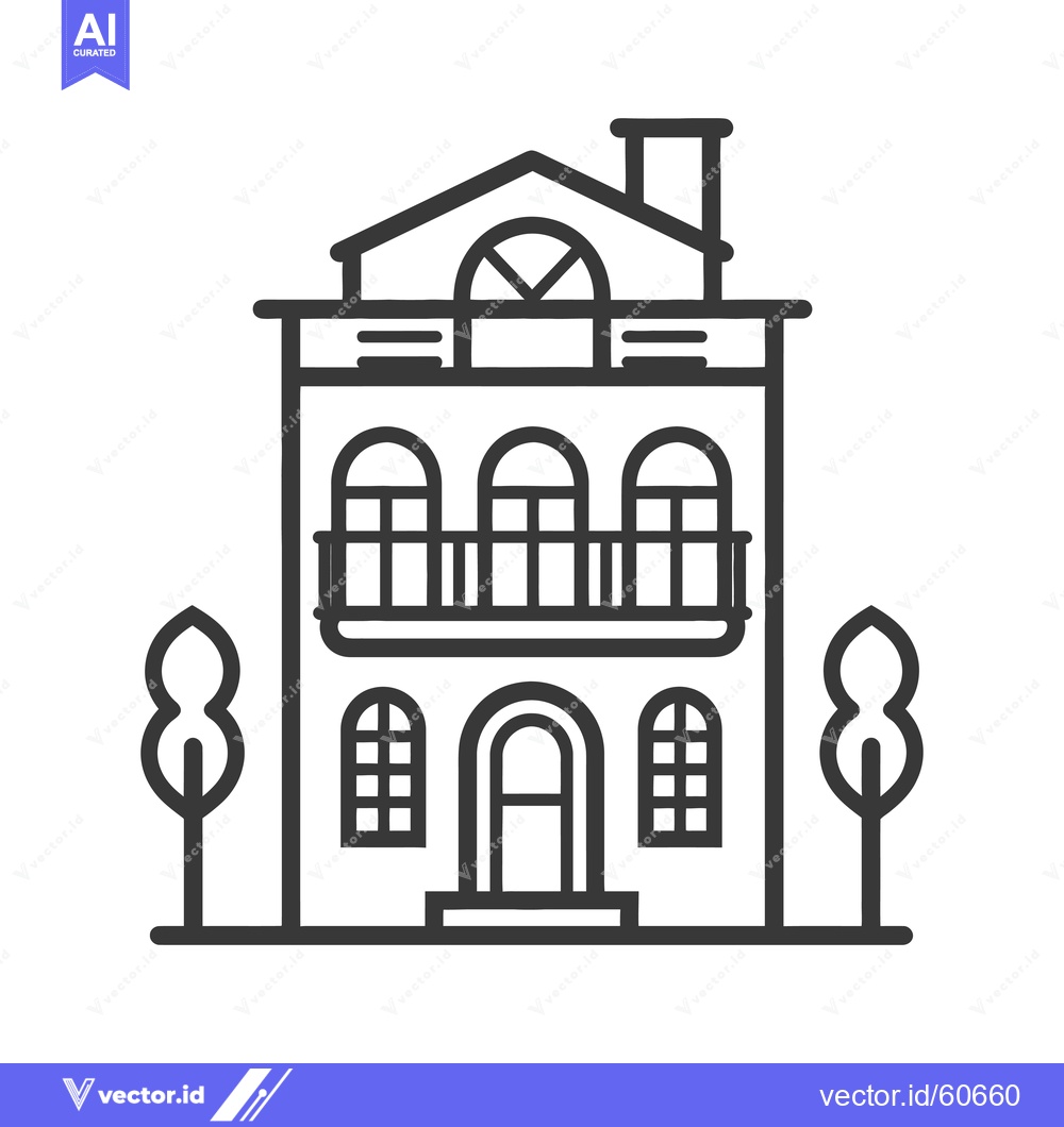 Premium Vector dari Elegant Three Story House with Balcony and Trees