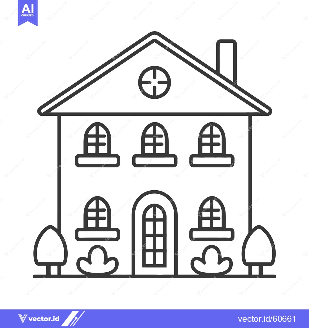 Premium Vector of Line drawing of a charming two story house with trees