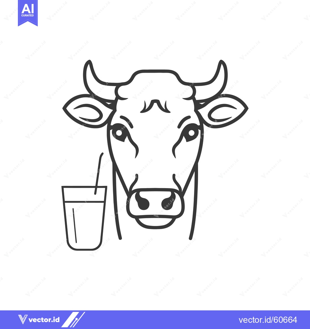Premium Vector of Cow Head with a Glass of Milk