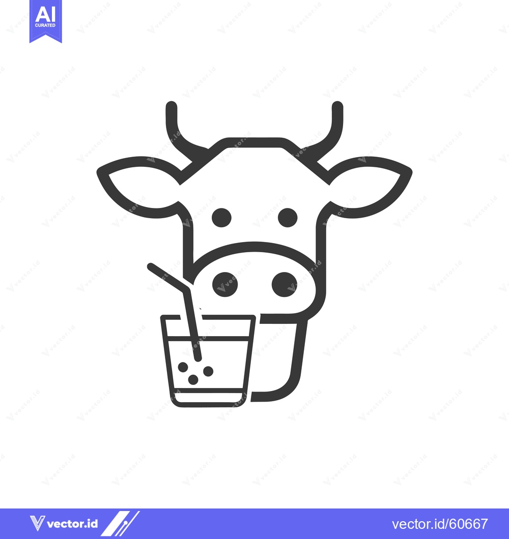 Premium Vector of Cow drinking milk from a glass with a straw