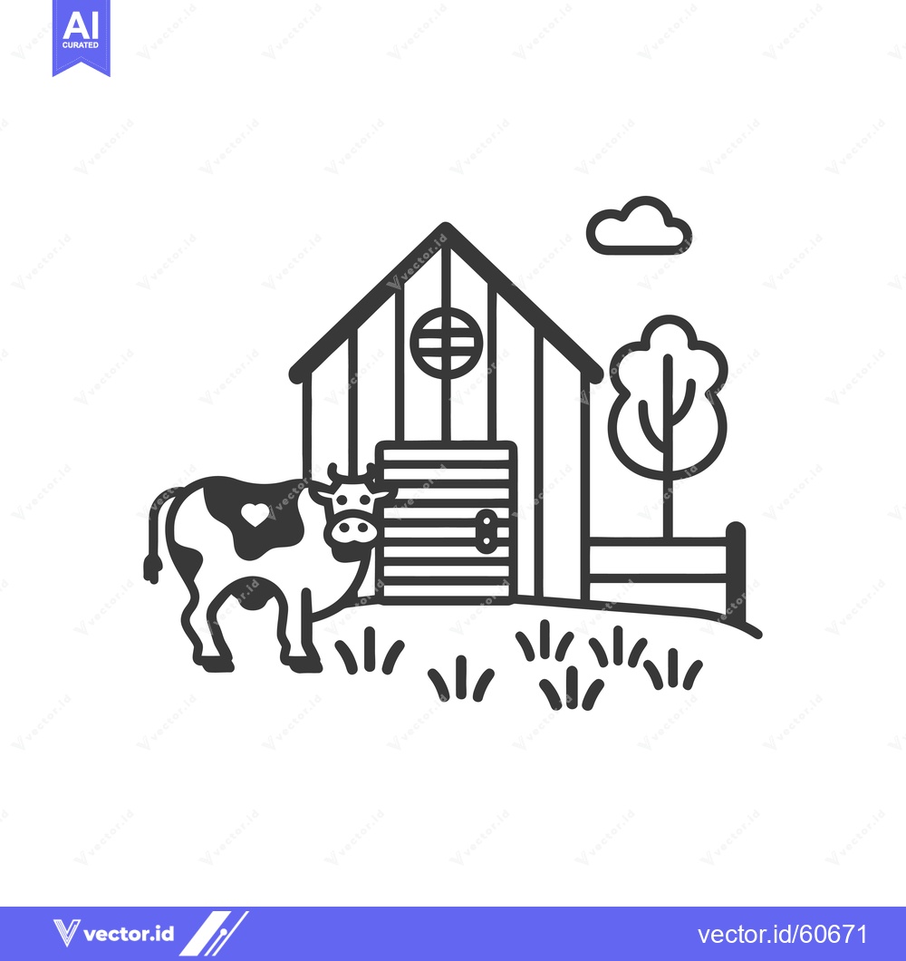 Premium Vector of Cow standing near a barn in a rural setting