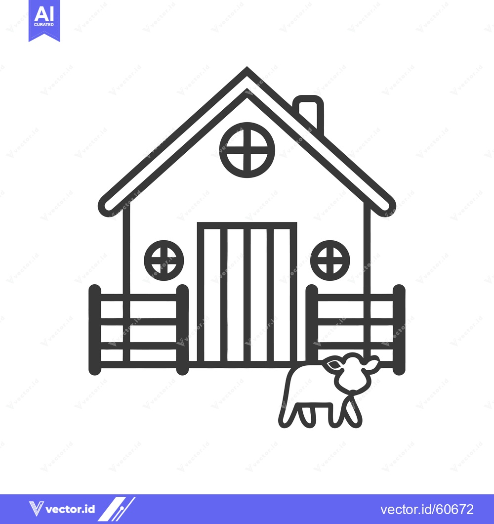 Premium Vector dari Simple Line Drawing Of A Farm Barn And Lamb