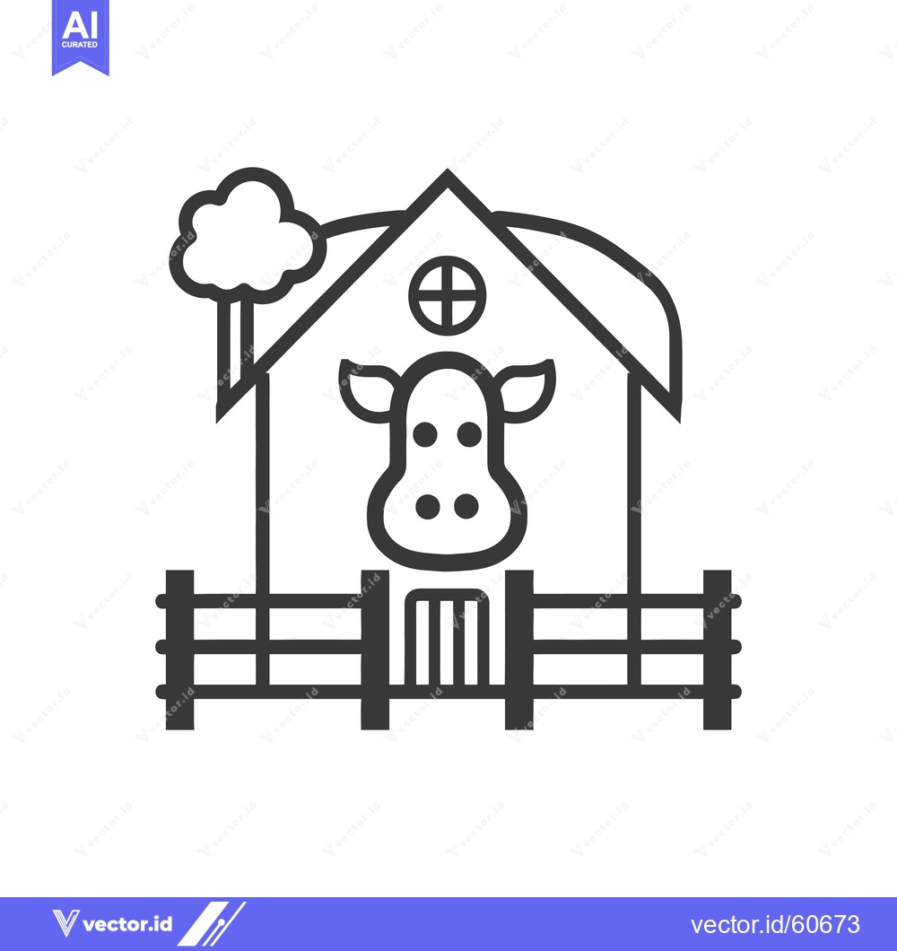 Premium Vector dari Farm Barn with Cow and Fence Illustration