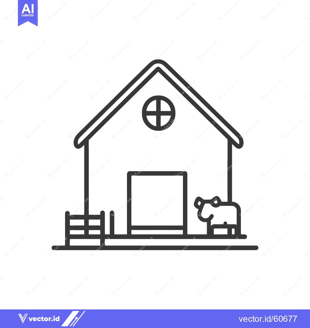 Premium Vector of Simple Line Drawing Of A Barn And Cow