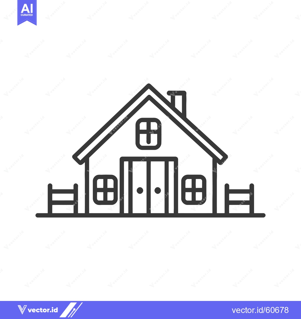 Premium Vector dari Simple Line Drawing Of A Farmhouse With Fences