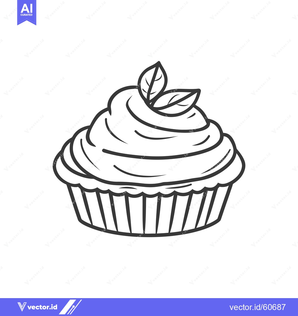 Premium Vector of A Delicious Cupcake with Swirled Frosting and Leaves