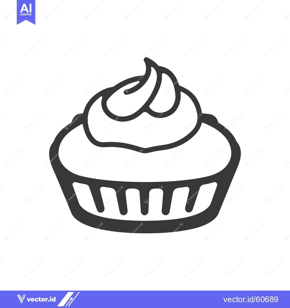 Premium Vector of Simple Line Drawing Of A Delicious Cupcake