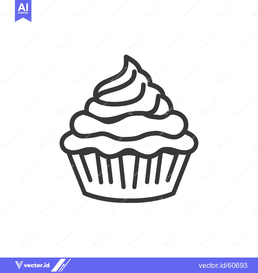 Premium Vector dari A Simple Line Drawing Of A Delicious Cupcake
