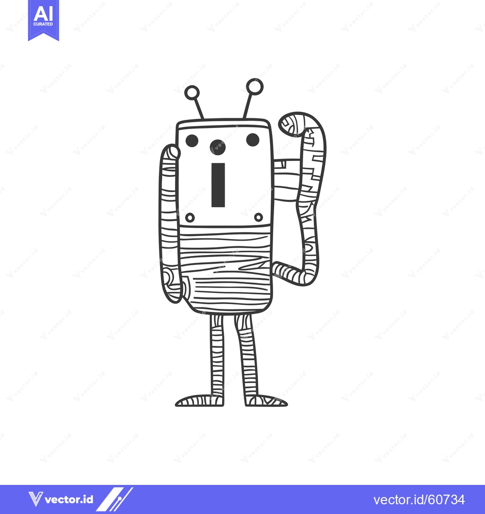 Premium Vector of Hand-drawn Illustration of a Striped Robot with Antennas