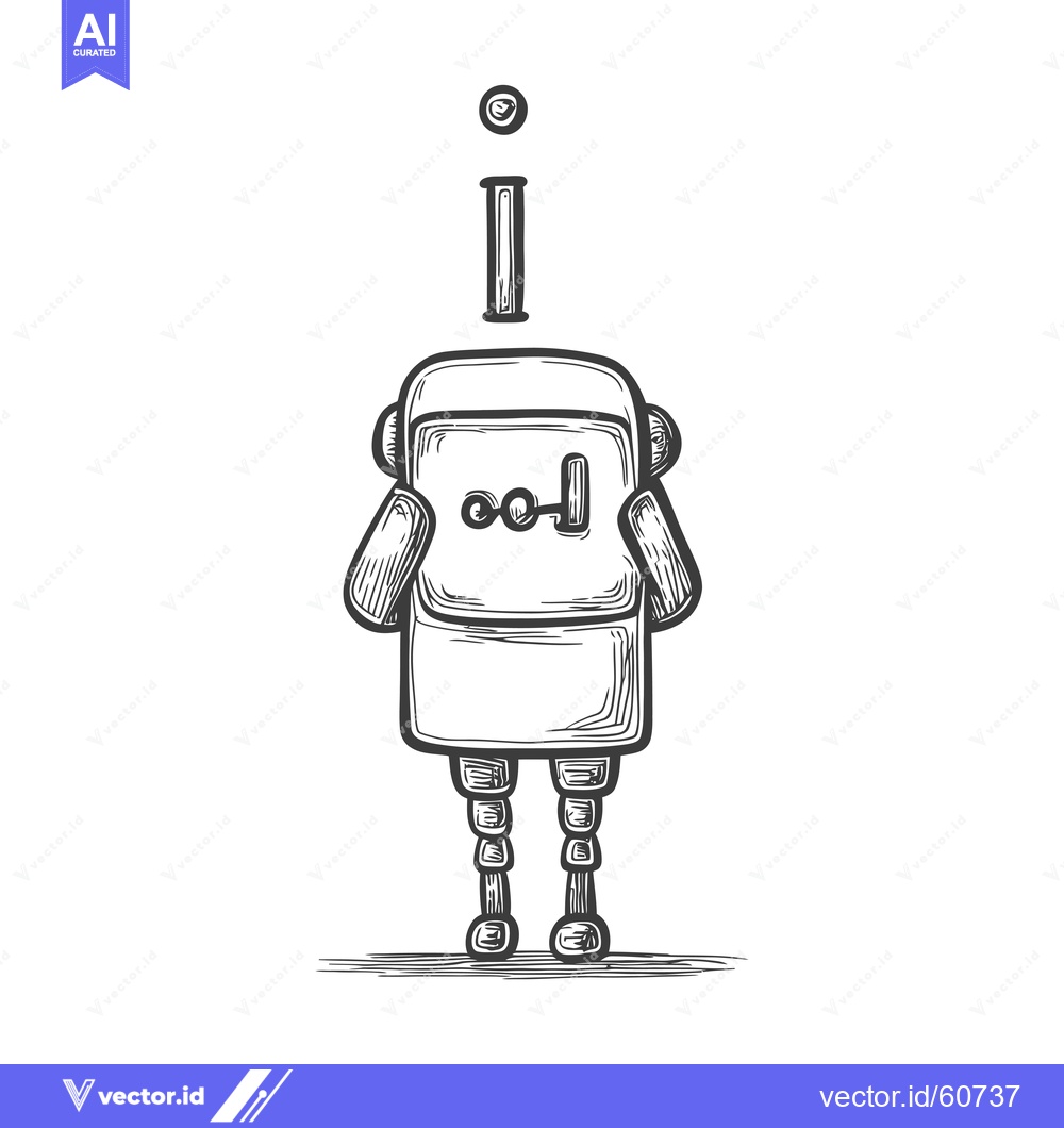 Premium Vector of A Sketch of a Simple Robot with an Exclamation Point Above Its Head
