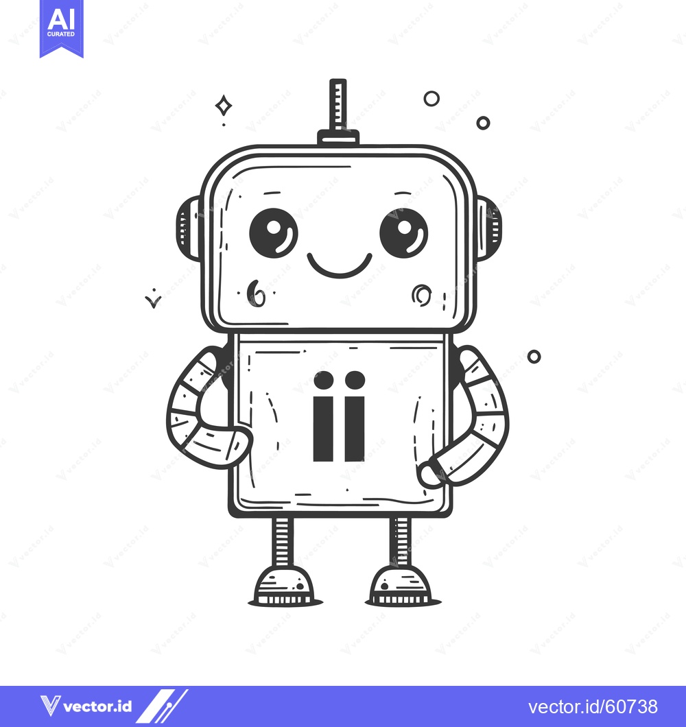 Premium Vector of Hand-Drawn Illustration of a Cute Robot with Big Eyes and a Smile