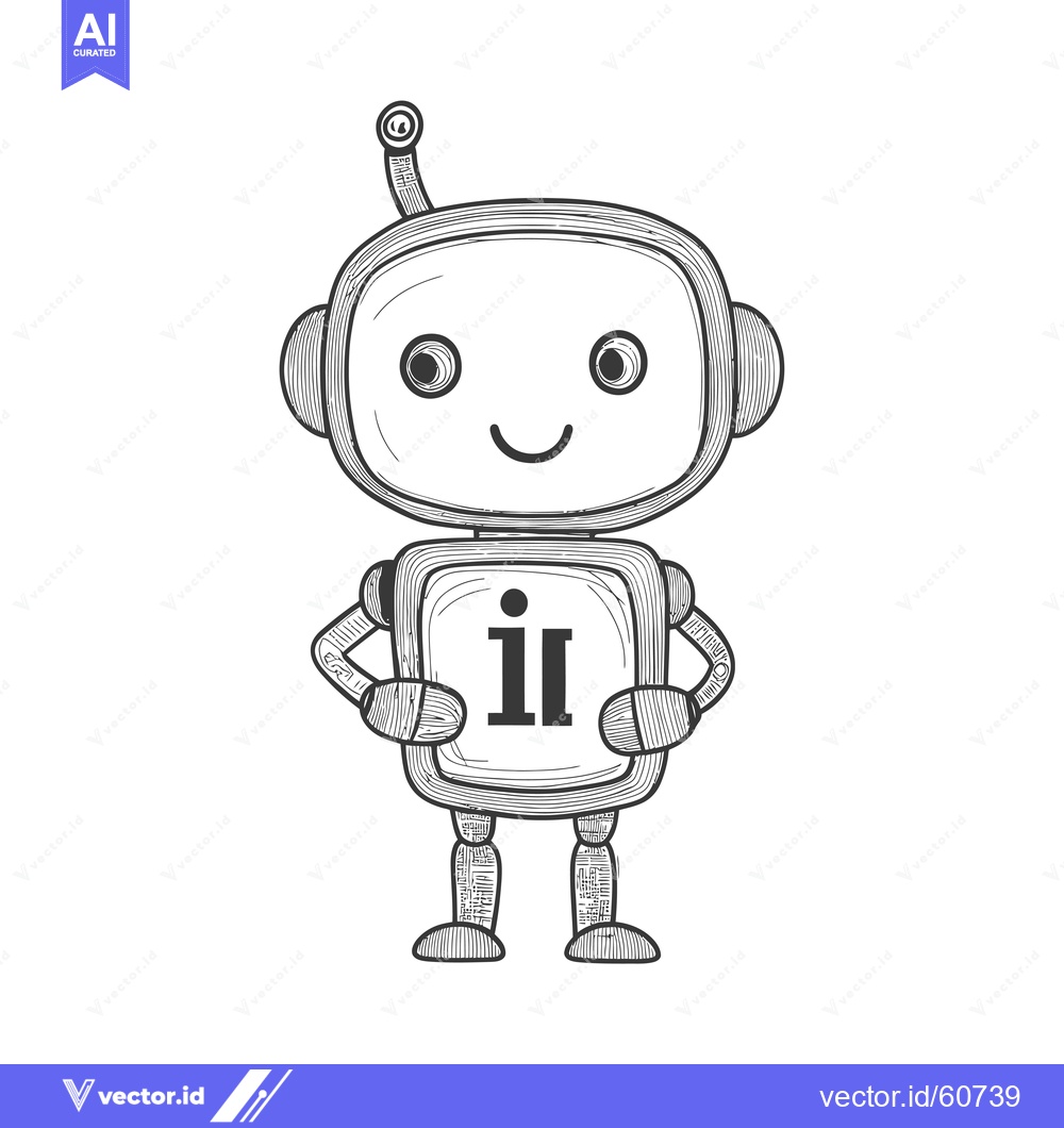 Premium Vector of Hand-Drawn Sketch of a Smiling Robot with an "ii" on its Chest