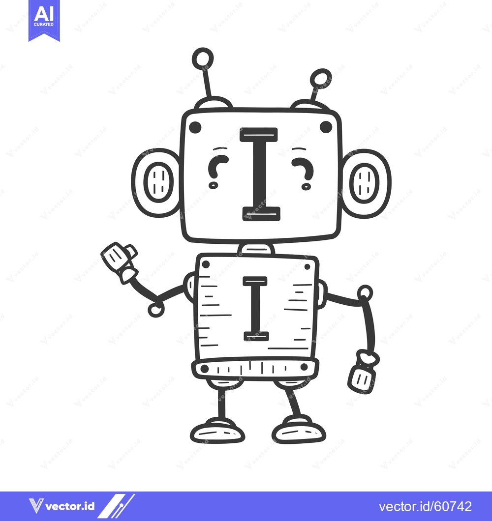 Premium Vector dari Cartoon Robot Character with Letter "I" on its Chest and Head