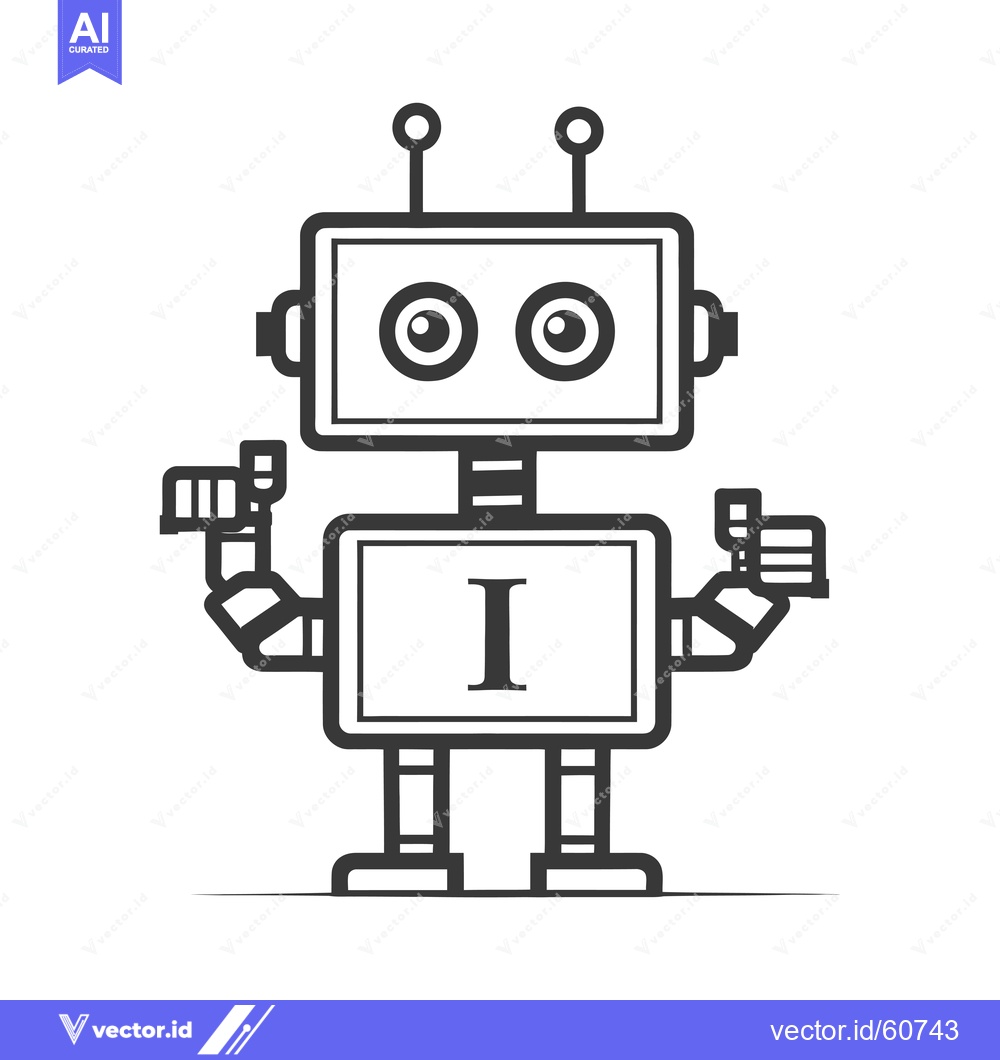 Premium Vector dari A Simple Black and White Outline Robot Illustration