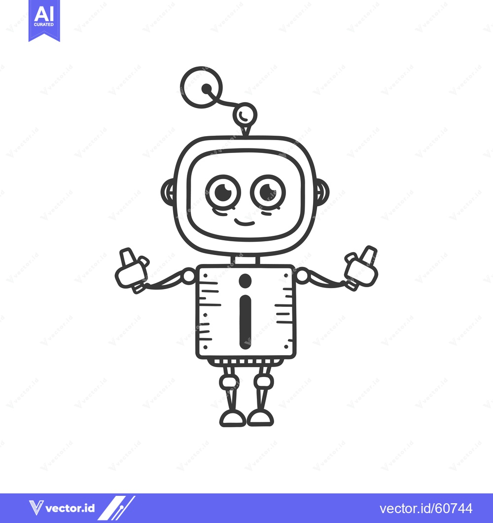 Premium Vector of Cartoon Robot with Large Eyes and Antenna