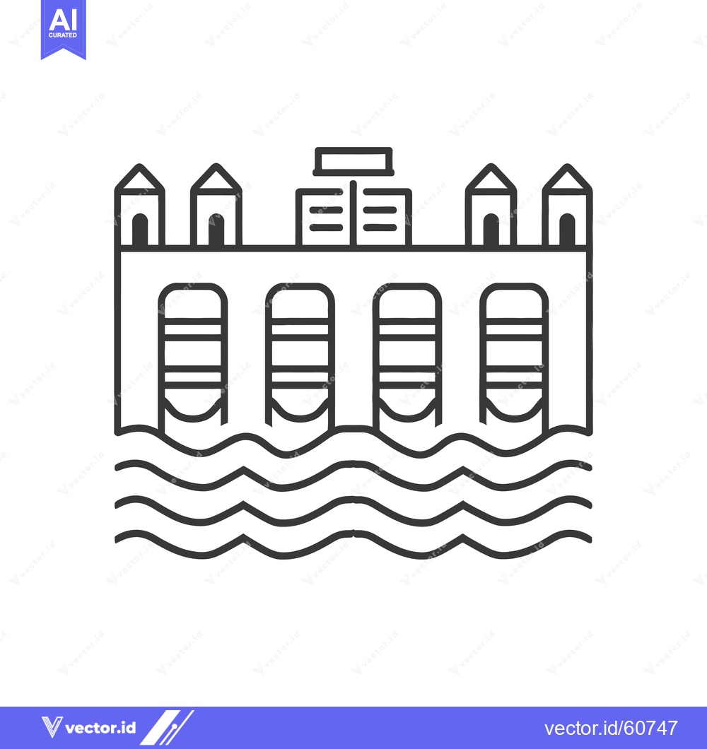 Premium Vector dari Line art illustration of a dam over water