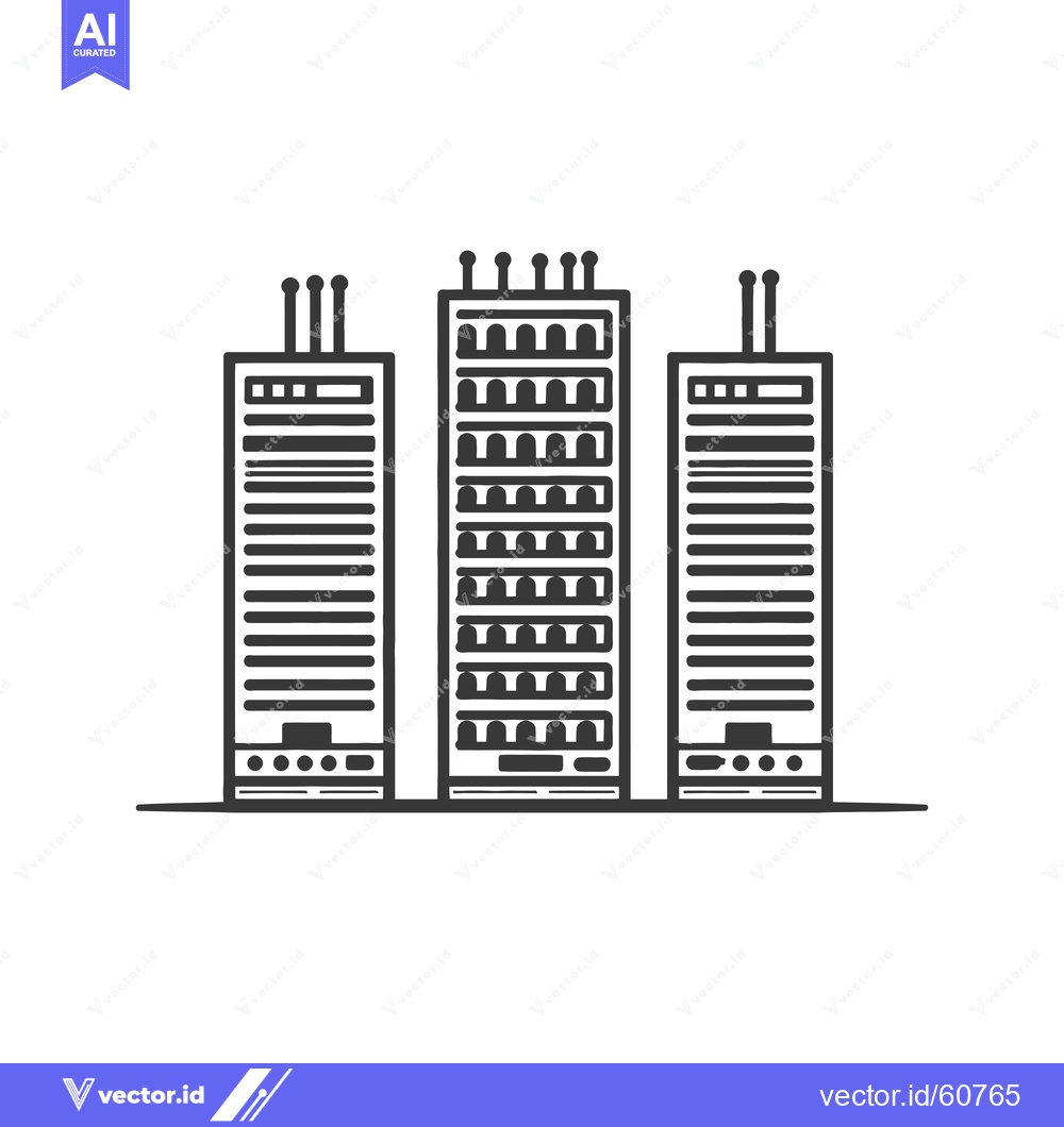 Premium Vector dari Three Tall Buildings Cityscape Simple Line Art Design
