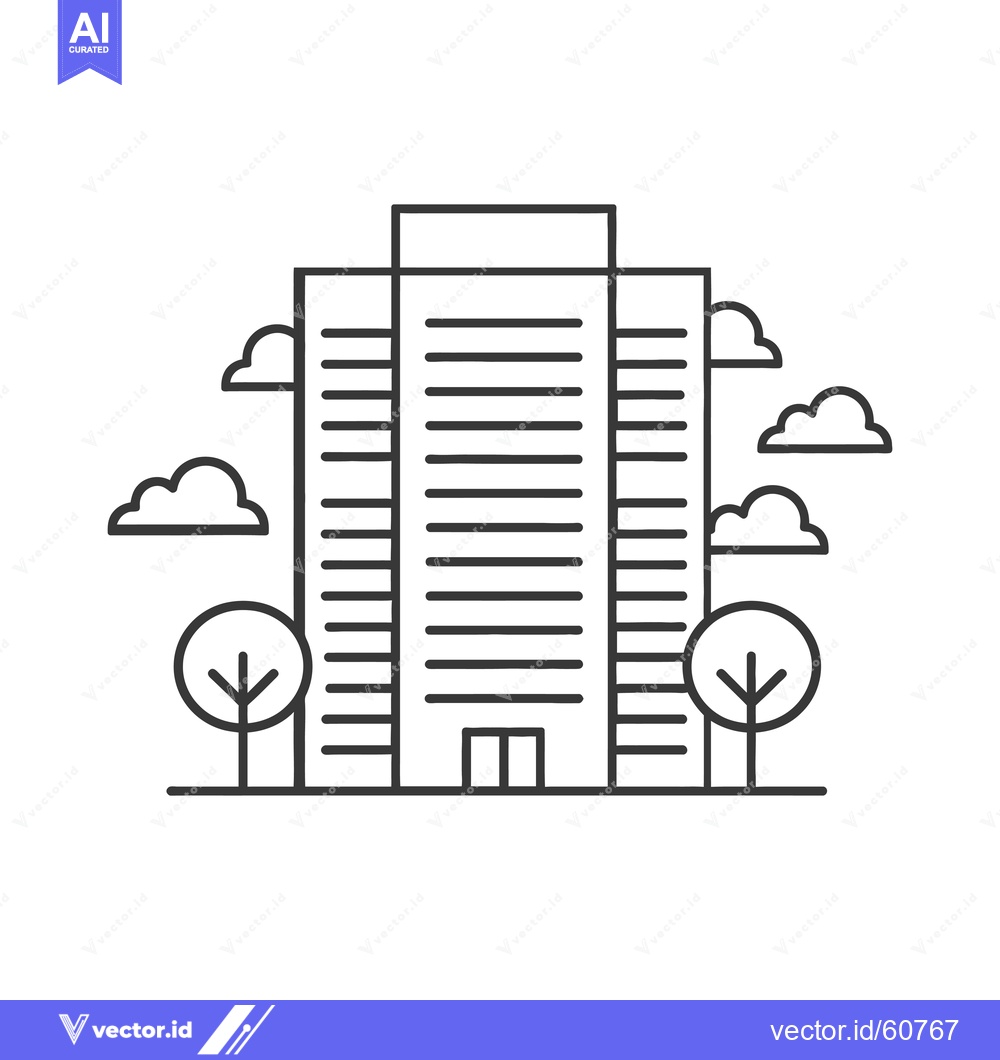 Premium Vector dari Modern Office Building With Trees And Clouds
