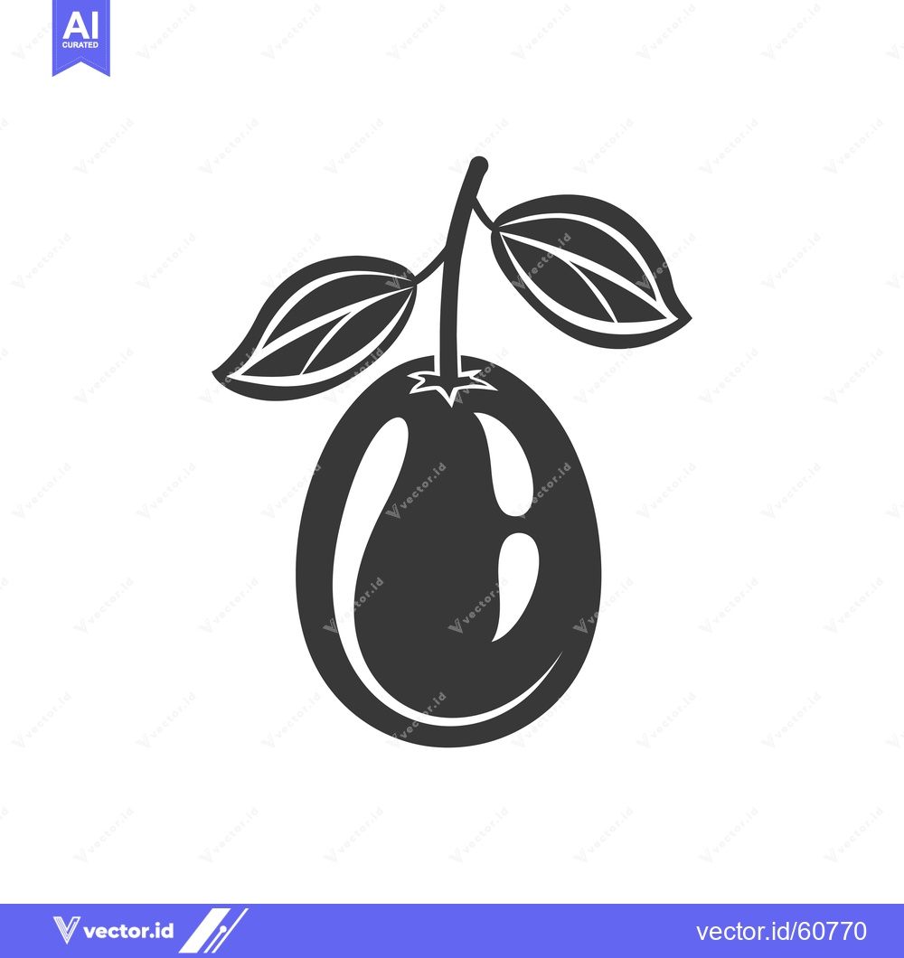 Premium Vector of A Single Plum With Two Leaves Attached To A Stem