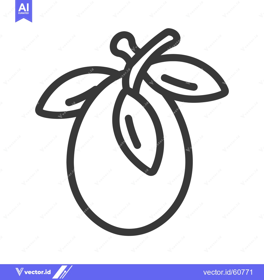 Premium Vector of Line art drawing of a single plum with leaves
