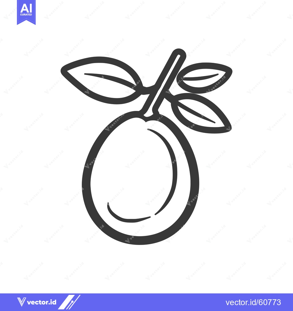 Premium Vector of Simple Line Drawing Of A Single Plum With Leaves