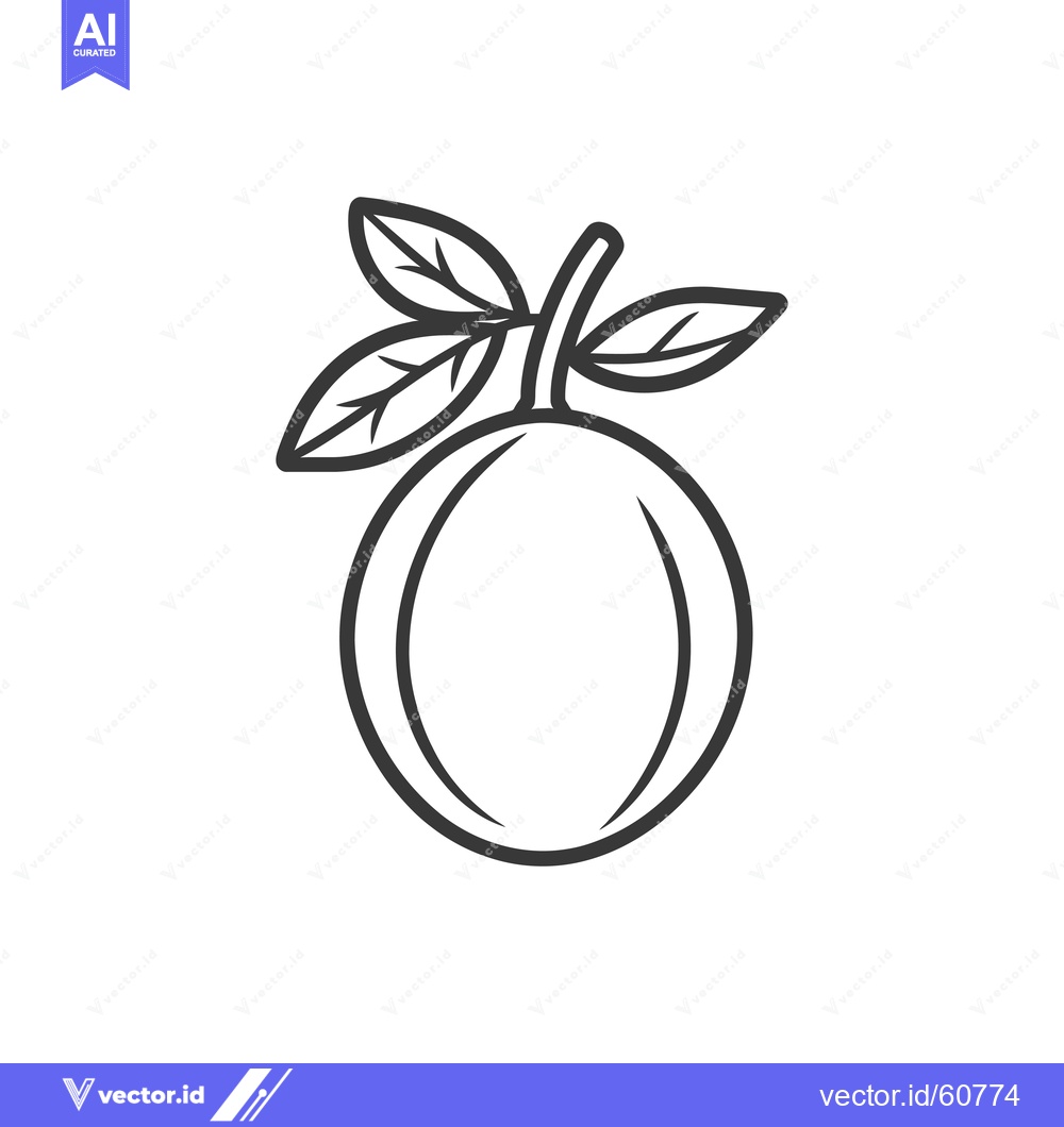 Premium Vector dari Line drawing of a single plum with leaves