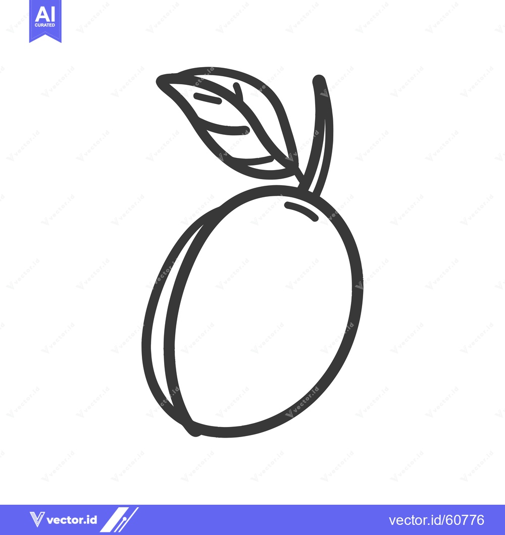 Premium Vector of Simple Line Drawing Of A Single Plum With A Leaf