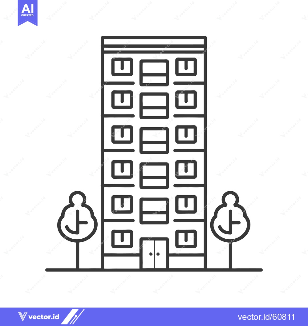 Premium Vector of Apartment Building with Trees Stands Tall