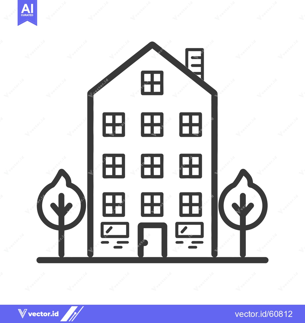 Premium Vector dari A Simple Line Drawing of a Building with Trees