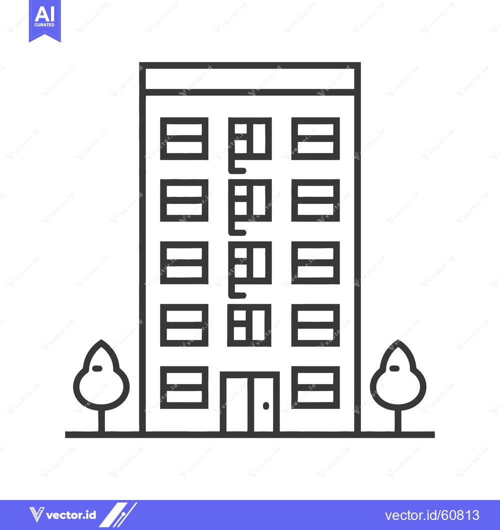 Premium Vector dari Apartment Building Icon With Two Small Trees