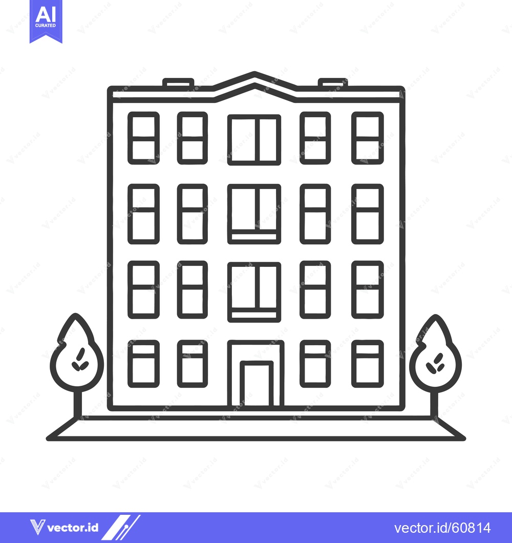 Premium Vector of Apartment Building Icon With Trees And Ground