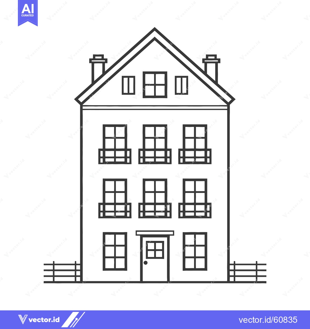 Premium Vector dari Simple Line Drawing Of A Three Story House