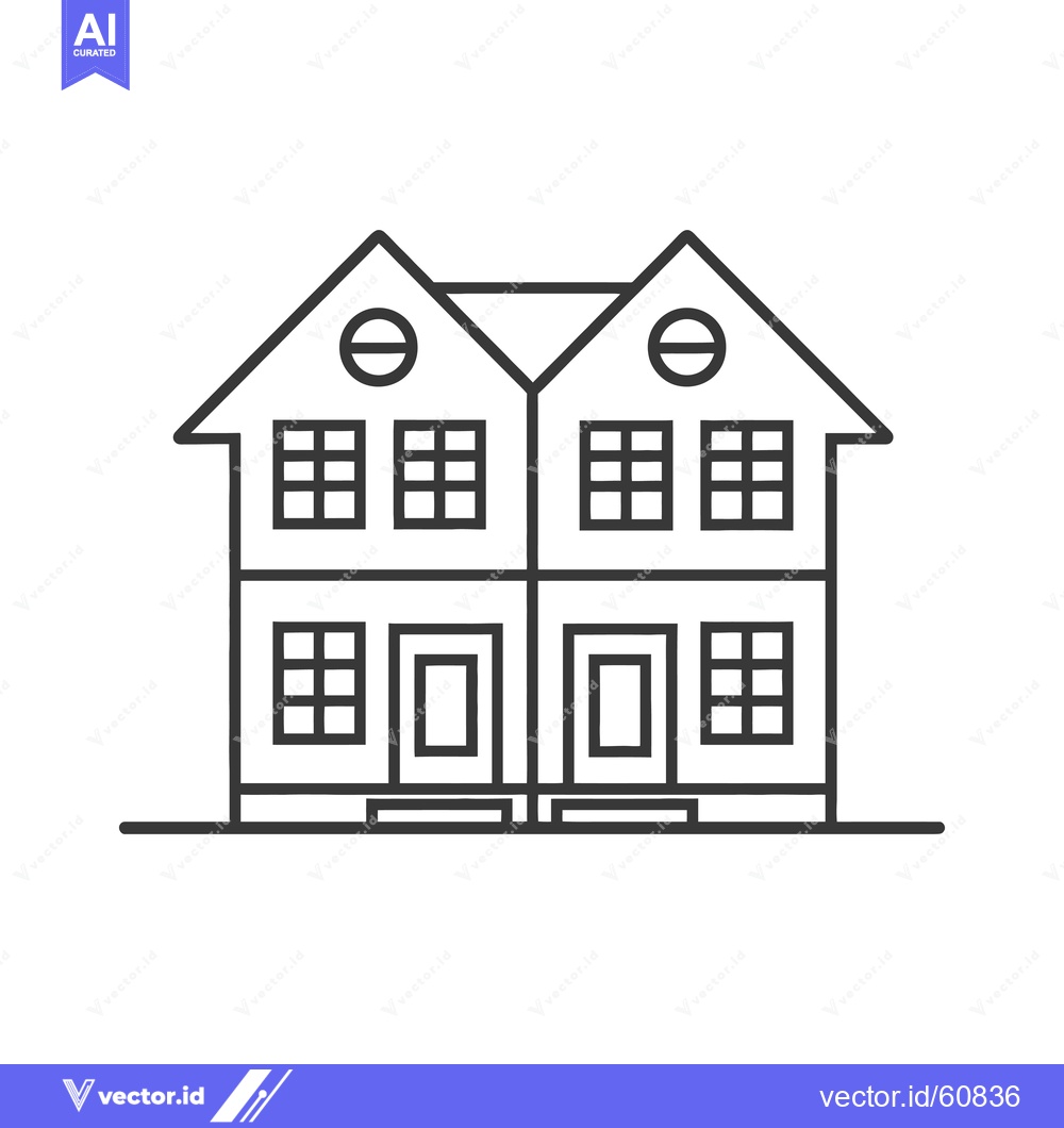 Premium Vector of Line drawing of a symmetrical attached duplex house