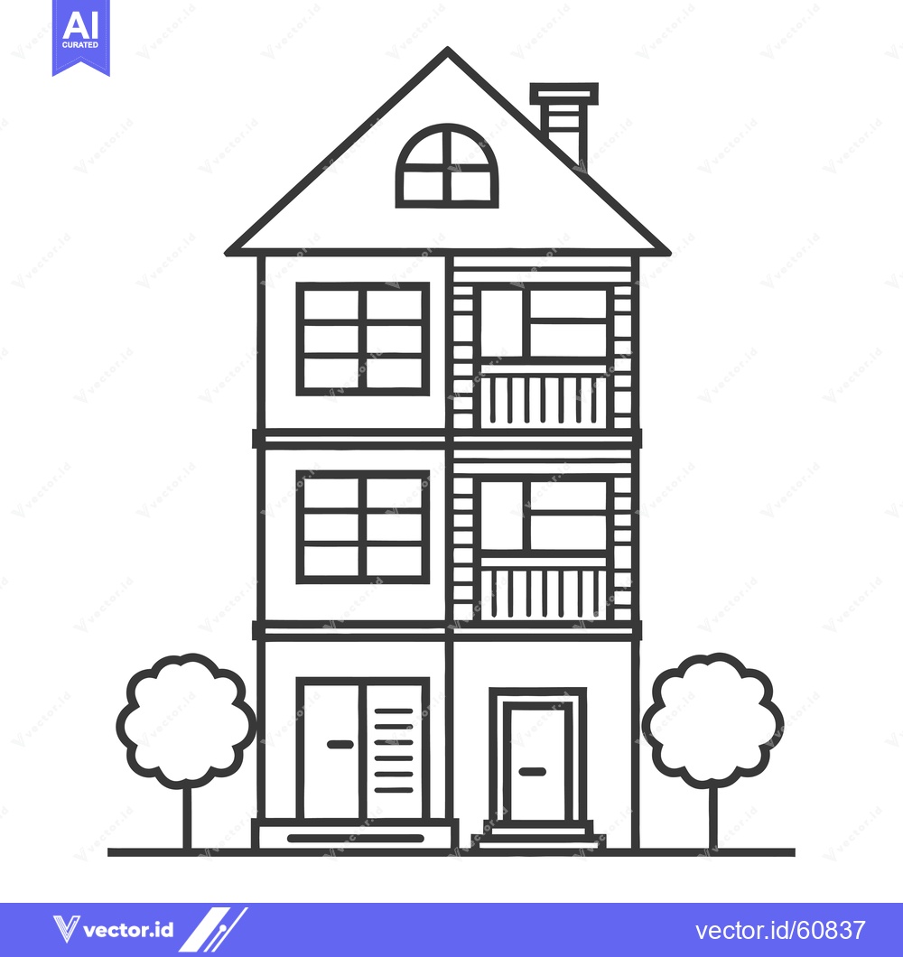 Premium Vector of Three story house with balconies and trees