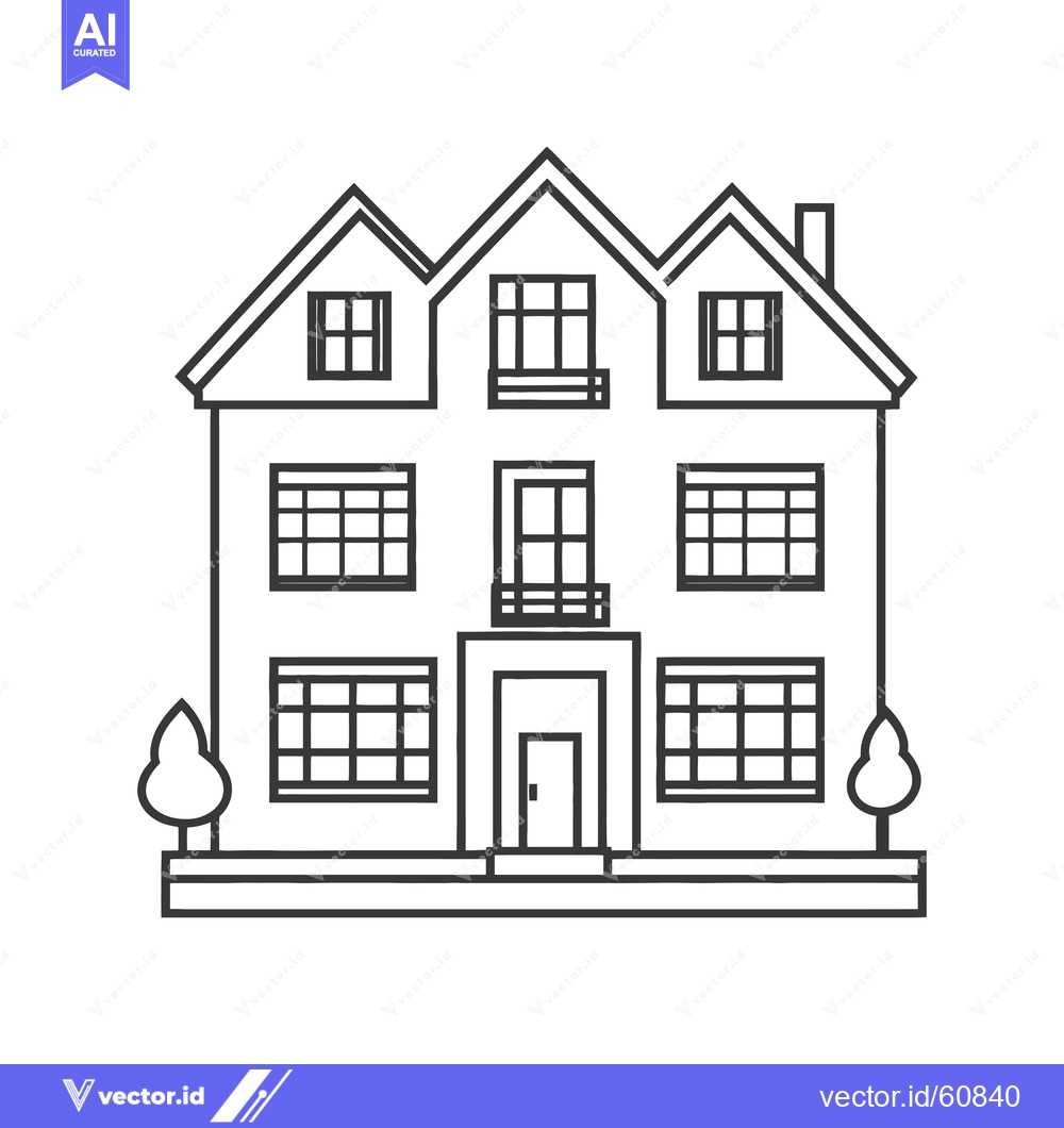 Premium Vector dari Three story house with gabled roof and trees