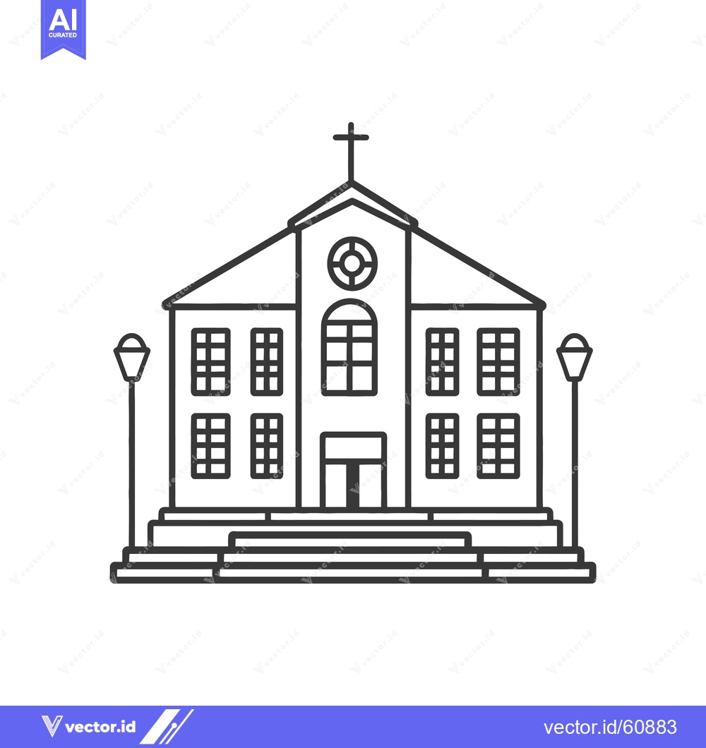 Premium Vector dari Line drawing of a church building with a cross