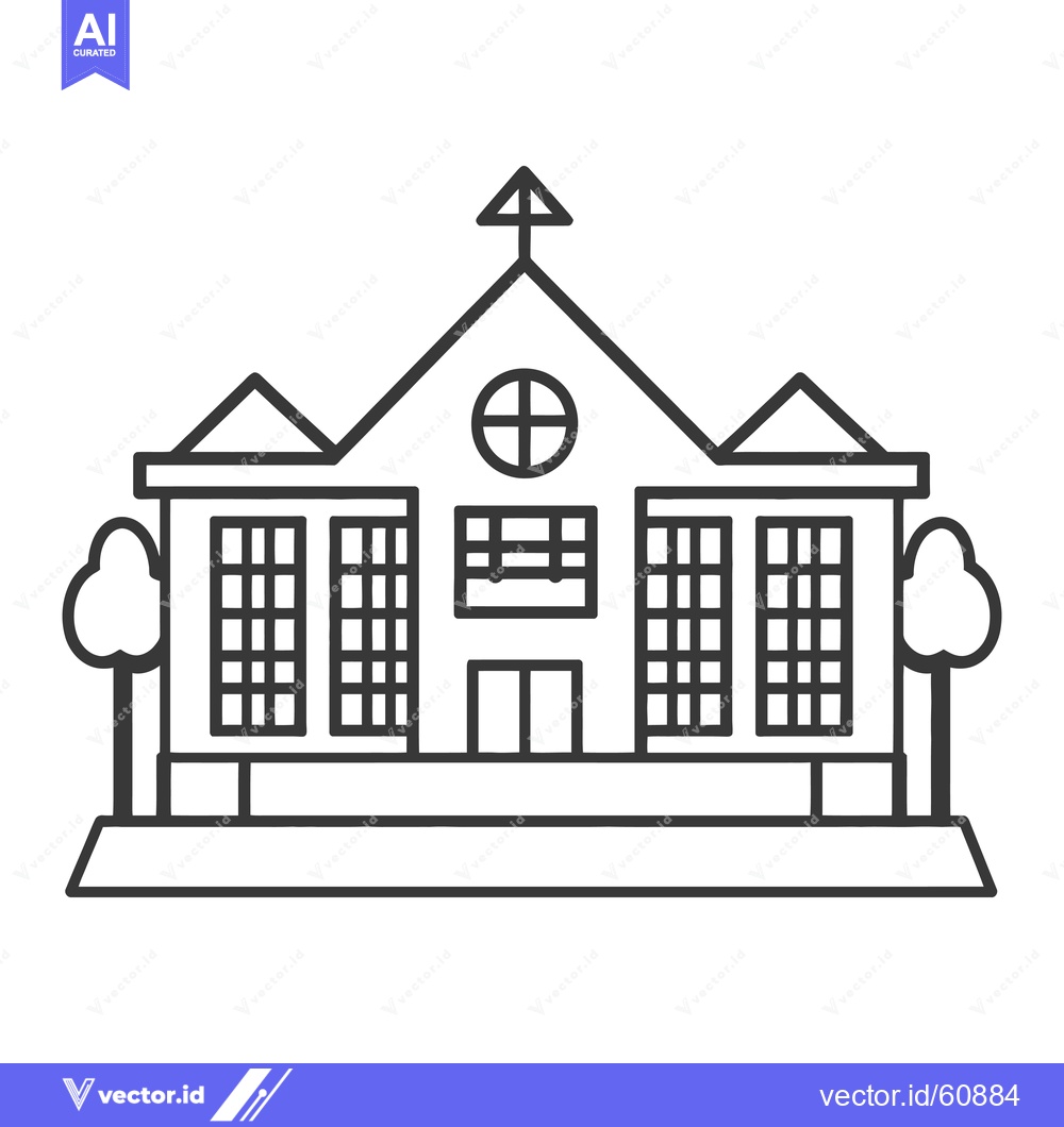 Premium Vector of Line drawing of a simple building with trees