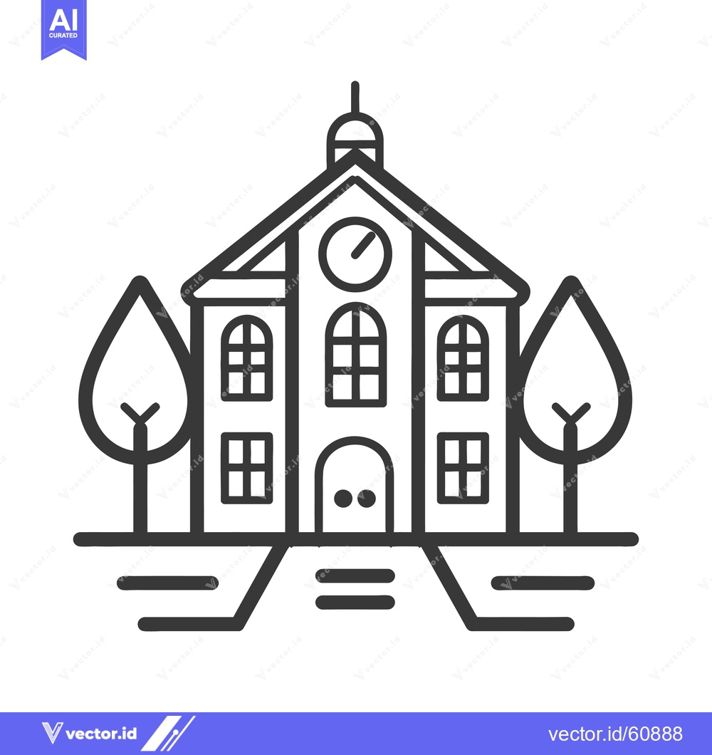 Premium Vector of A Simple Line Drawing Of A Town Hall Building