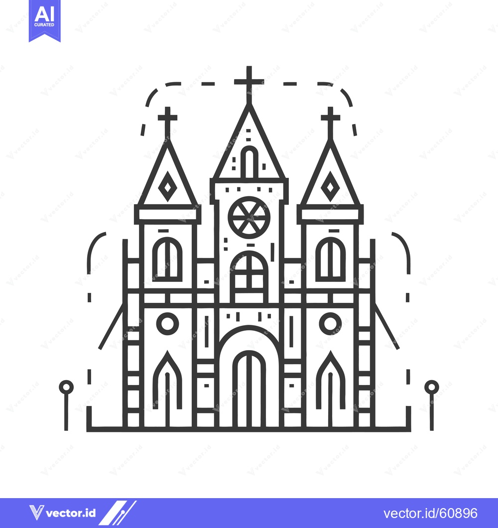 Premium Vector of Line art illustration of a three towered church