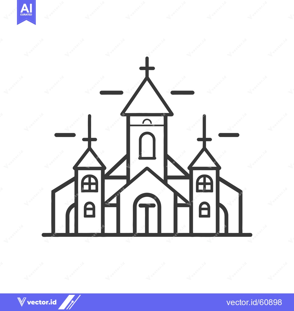 Premium Vector dari Simple Line Drawing of a Three Towered Church